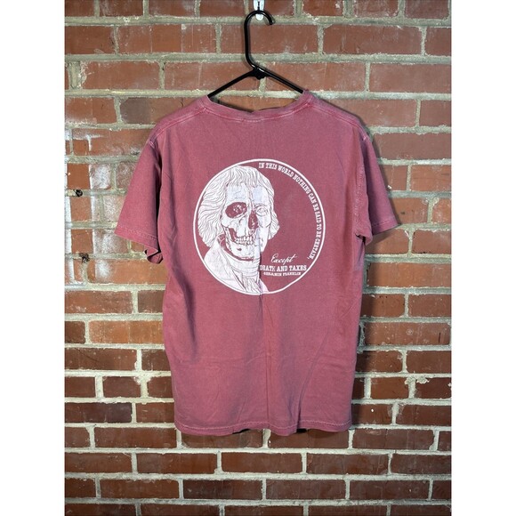 Campbell Law School Death & Taxes Shirt Faded Red Ben Franklin Adult Medium - Picture 2 of 6